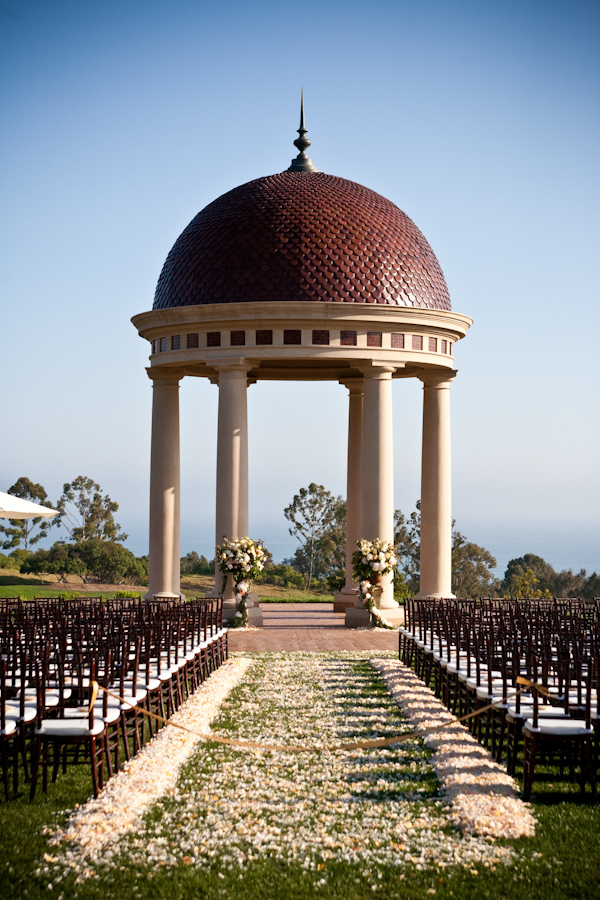 ceremony rotunda with rose petal aisle at Pelican Hill Resort - wedding photo by Los Angeles photographer Jay Lawrence Goldman